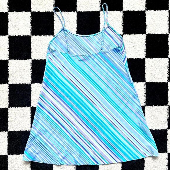 Oscar de la Renta Blue and Turquoise Striped Mini Slip Dress - Picture 2 of 3